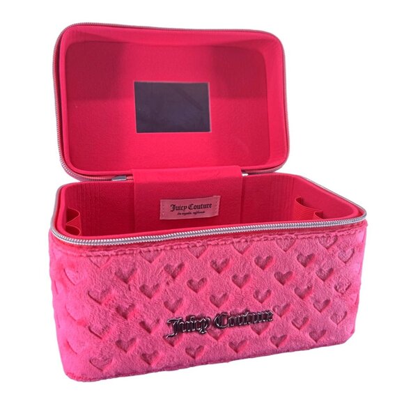 Juicy Couture Terry Hearts Pink Hard Train Case Travel Cosmetic Makeup Bag NWT - Picture 6 of 7